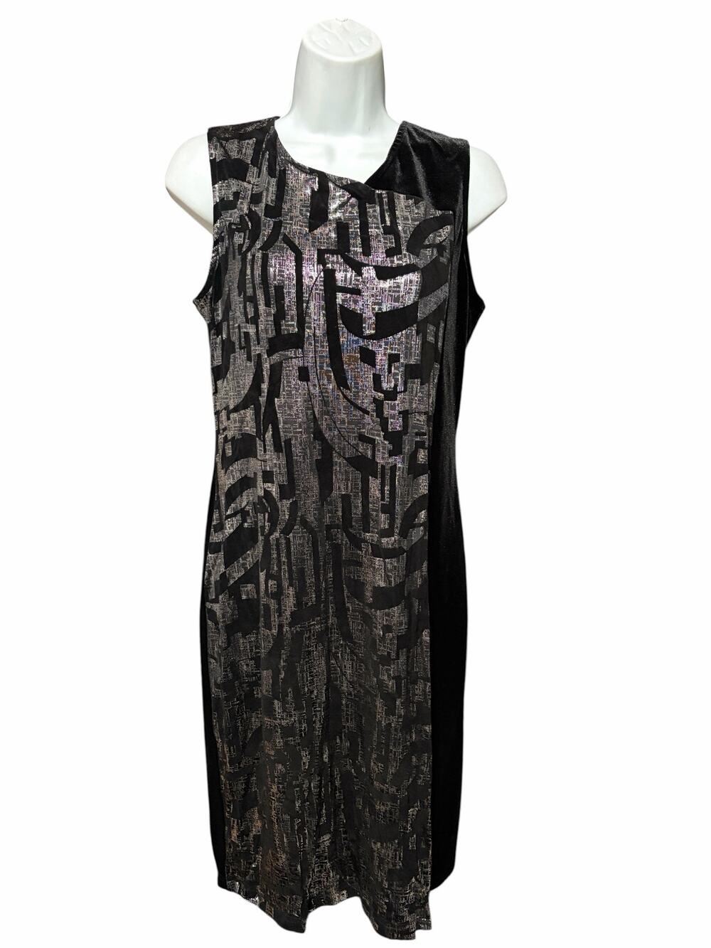 Joseph Ribkoff Black Silver Metallic Velvet Sleeveless Midi Dress Size 10